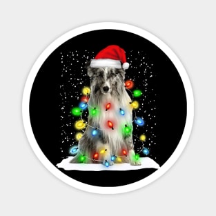 Shetland Sheepdog Christmas Santa Hat Xmas Tree Color Lights Magnet